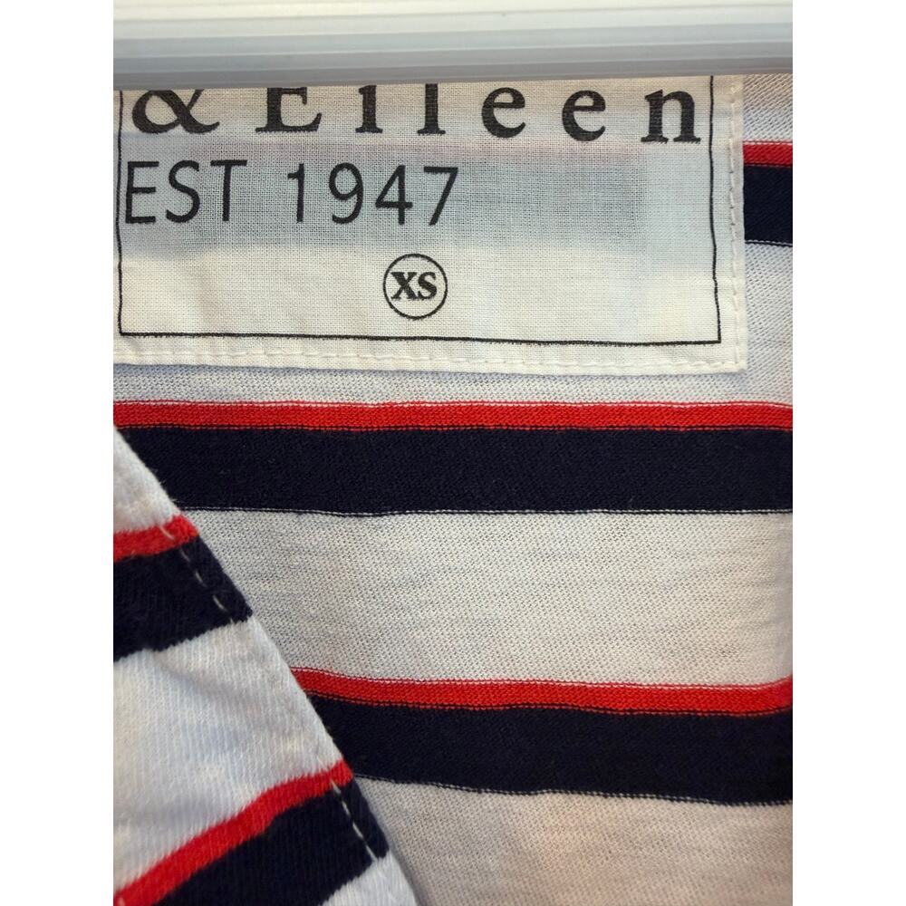 Frank & Eileen Eileen Striped Long Sleeve Polo Tee White Navy Red XS Made in USA - Picture 3 of 5